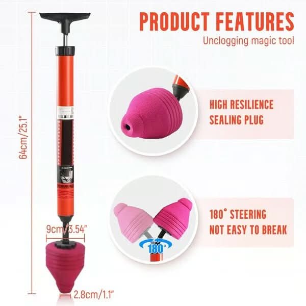 Pressure Drain Plunger for Toilet, Sink and Shower, Reusable and Chemical Free, view 3