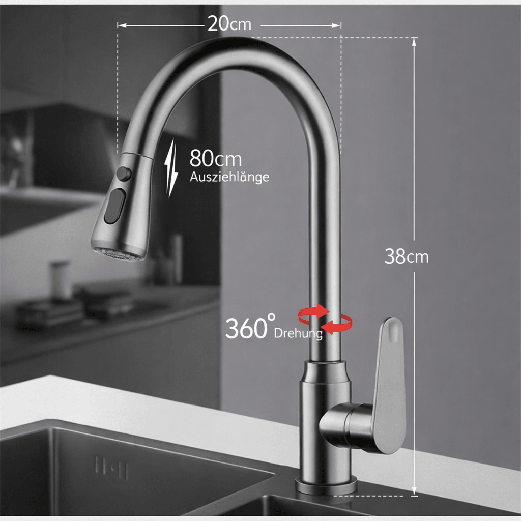 Pull Down Kitchen Faucet with 360 Degree Swivel in Four Finishes, view 13