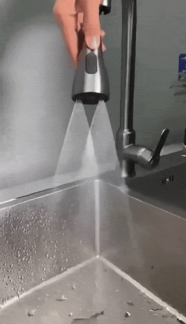 Kitchen faucet with pull out sprayer rinsing a sink