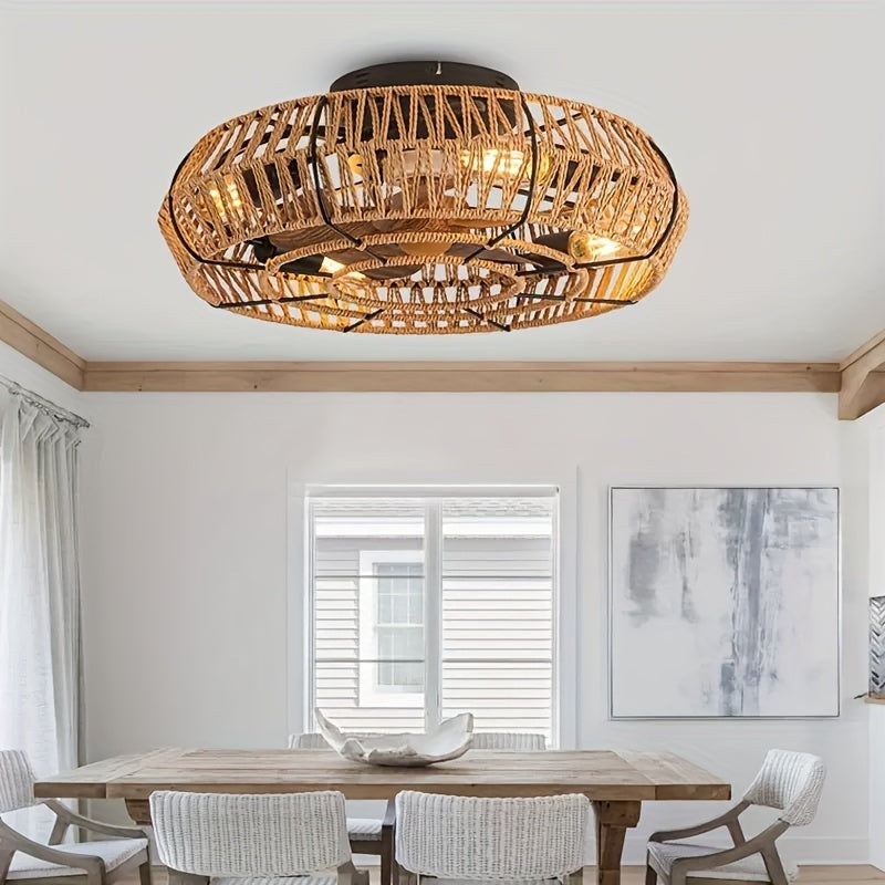 Rattan Ceiling Fan with Light and Hidden Blades, 19 Inch, view 8