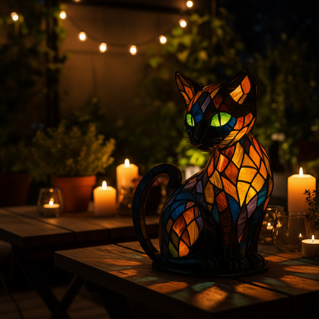 Rechargeable LED Cat Night Light with a Stained Glass Look, view 5