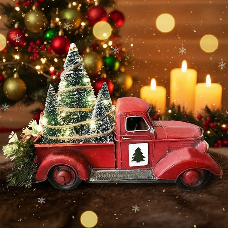 Red Pickup Truck Christmas Ornament with Mini Tree, 4.7 x 5.9 x 3.5 in, view 2