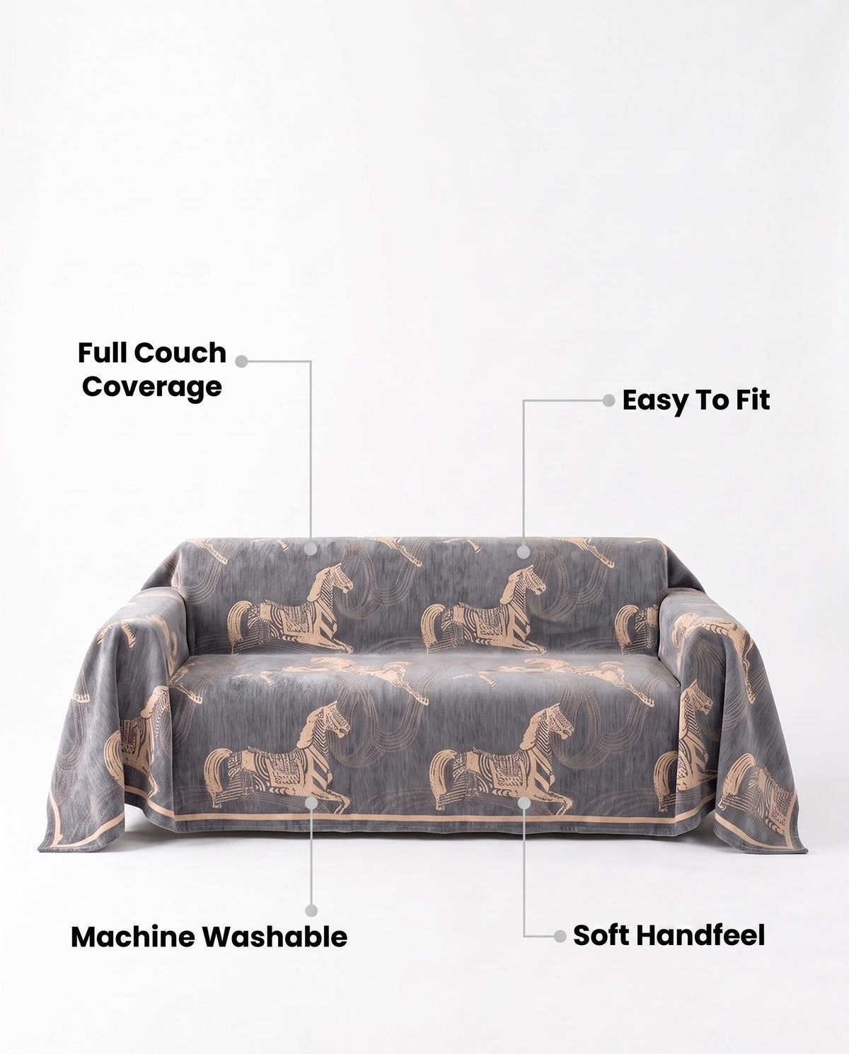Regal Horse Patterned Sofa Cover | Full Couch Coverage, 71-165in