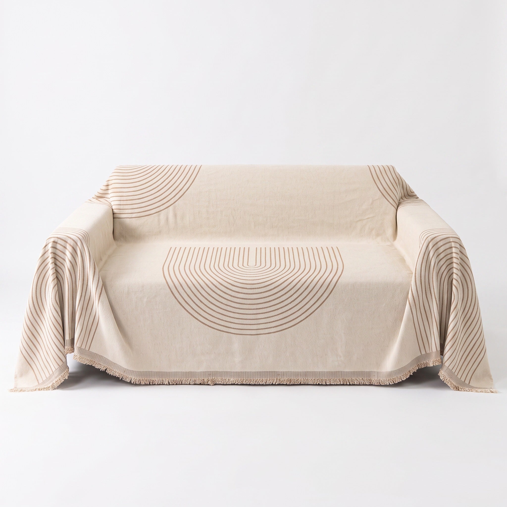 Reversible Arch Print Sofa Cover | Fringed Chenille Throw, 90-165in