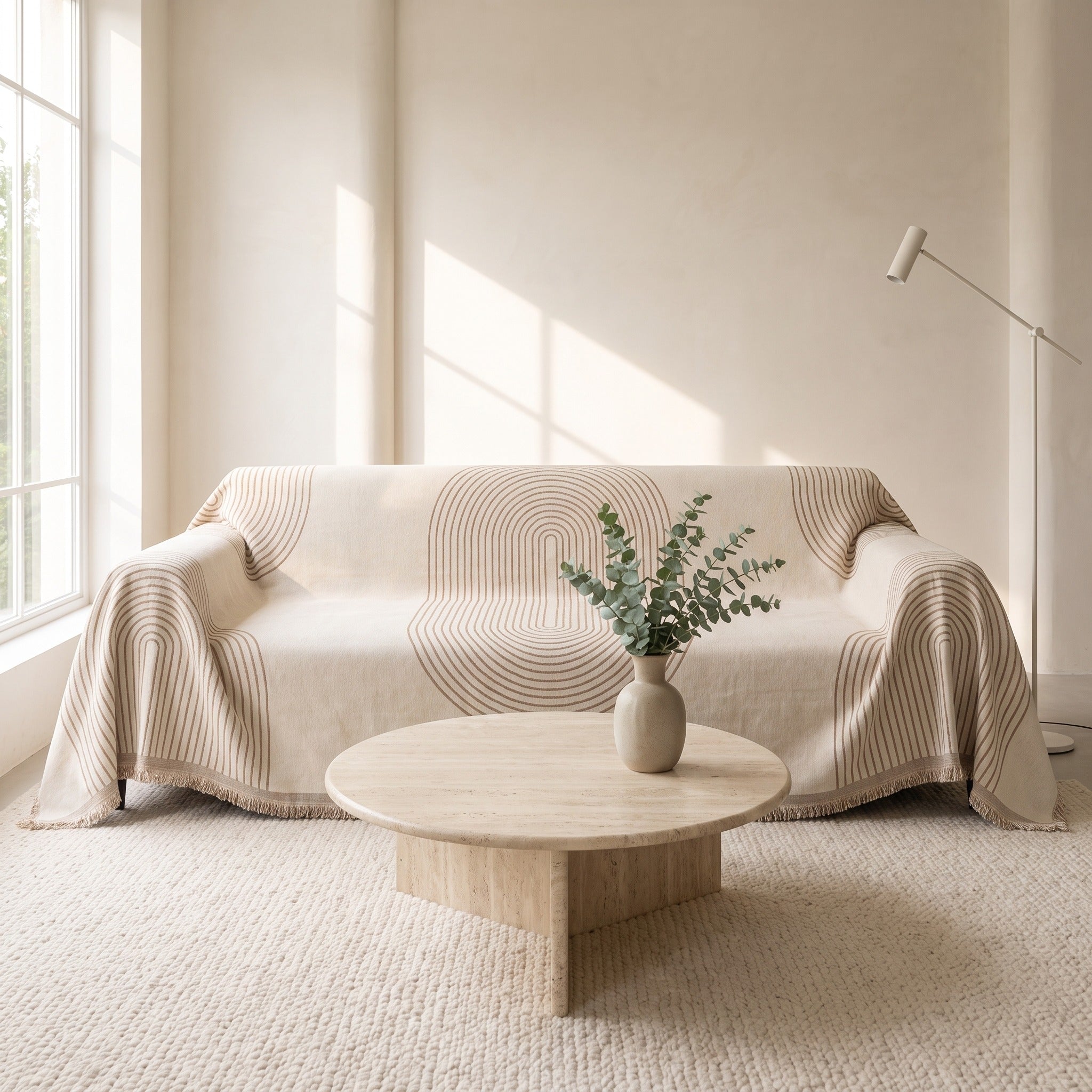 Reversible Arch Print Sofa Cover | Fringed Chenille Throw, 90-165in