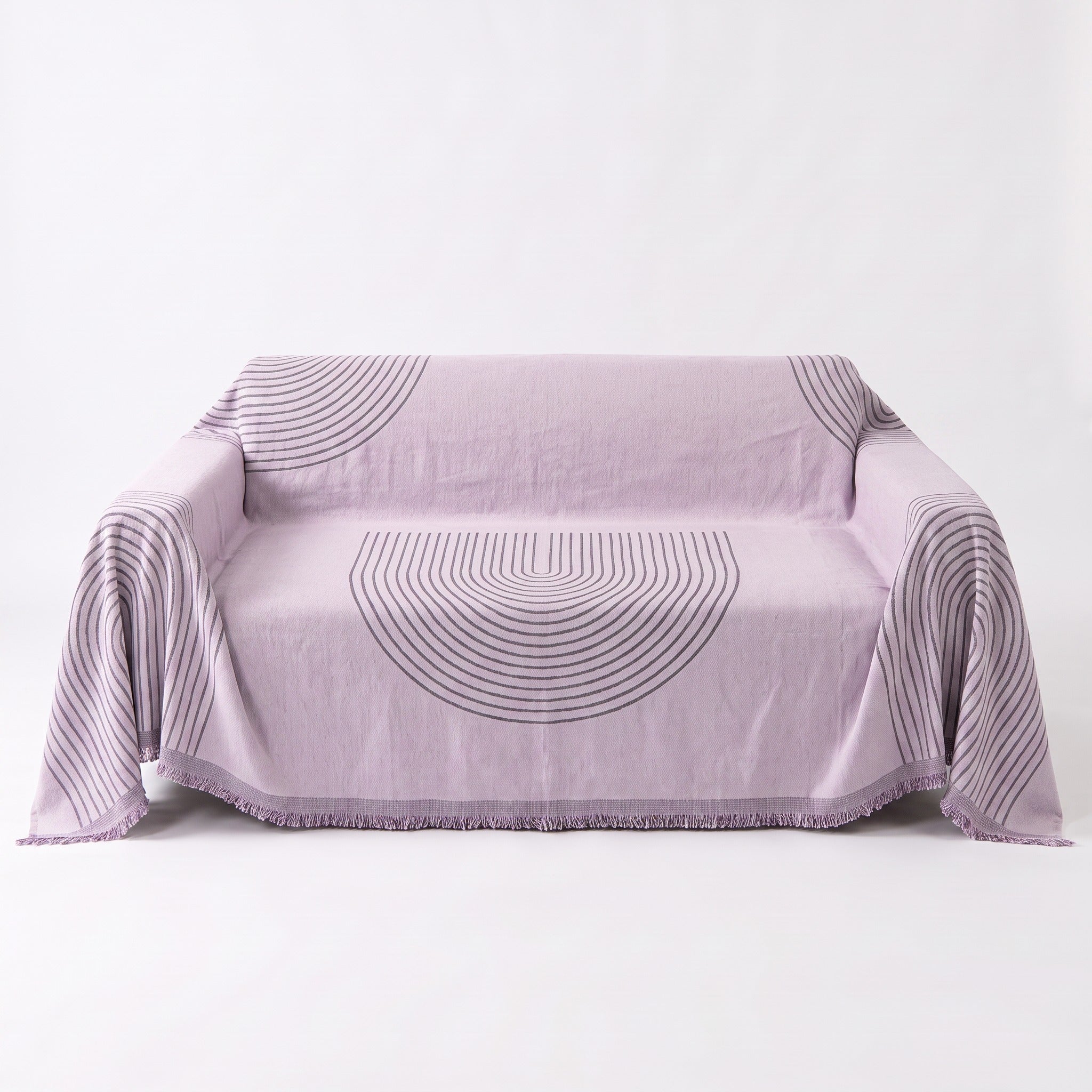 Reversible Arch Print Sofa Cover | Fringed Chenille Throw, 90-165in