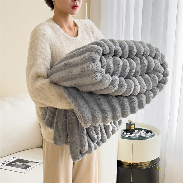 Close up of the ribbed faux fur texture in several colors