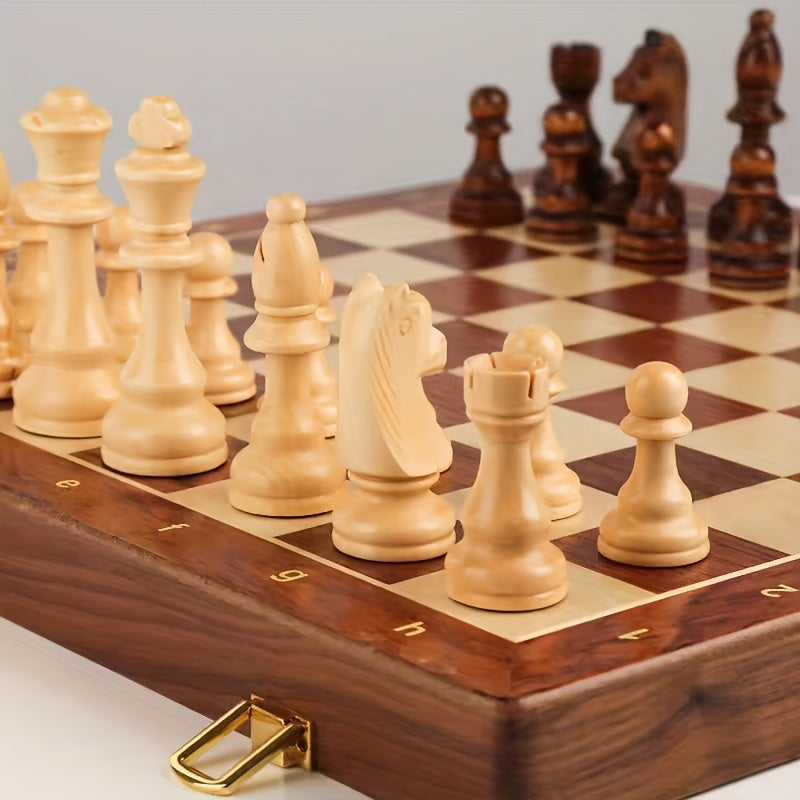 Wooden Chess Set - Folding Board with Internal Storage, Hand-Finished Wood Pieces, Portable Travel Board Game for Adults and Kids (3)