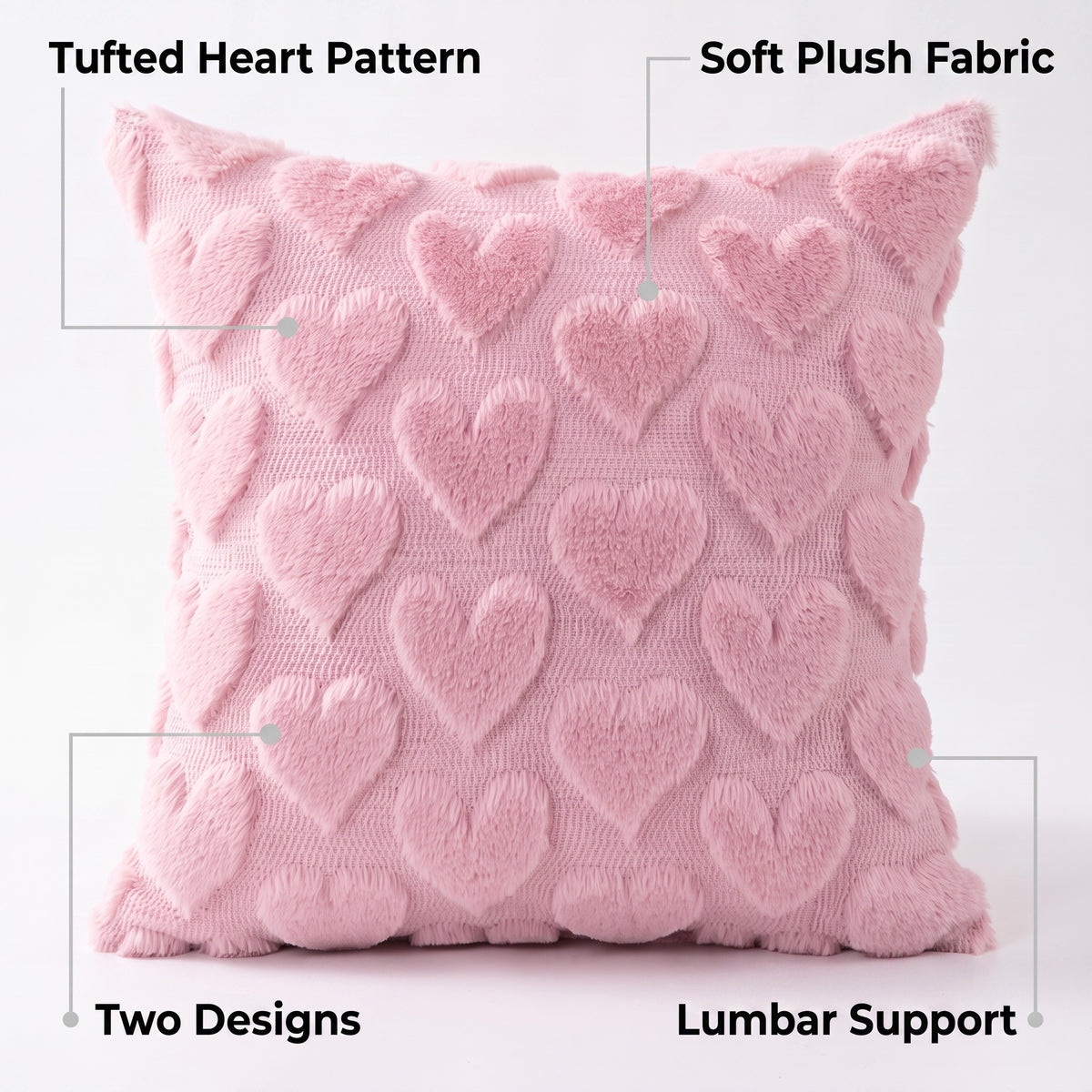 Pink Heart Cushion | Square Print or Heart Shape, 12 x 16in