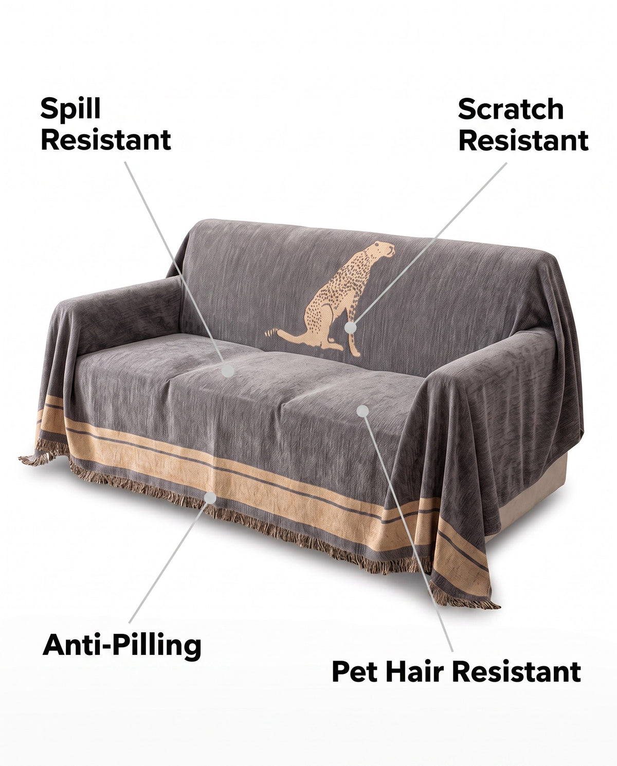 Safari Elegance Anti-Pilling Sofa Cover | Spill Resistant, 71-165in