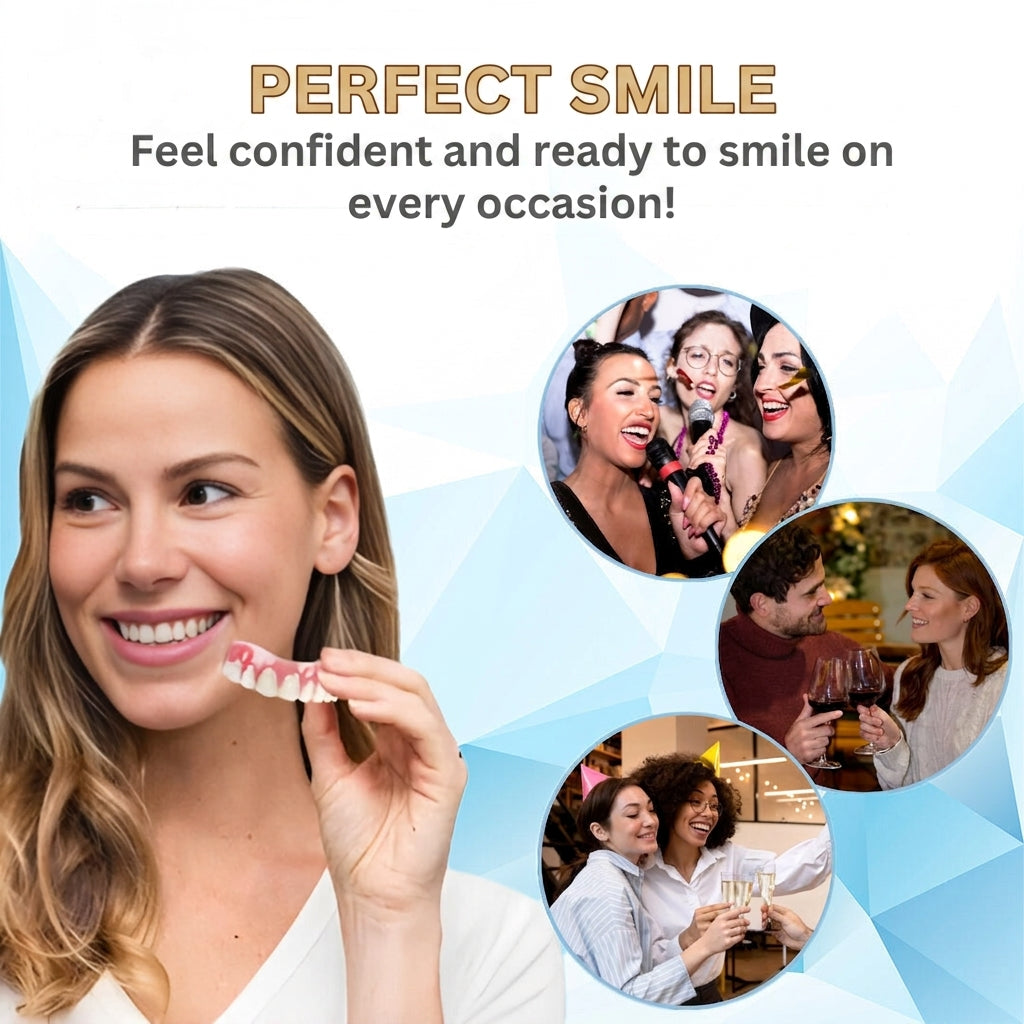 A person smiling confidently showing the natural-looking fit of the upper and lower cosmetic veneers.