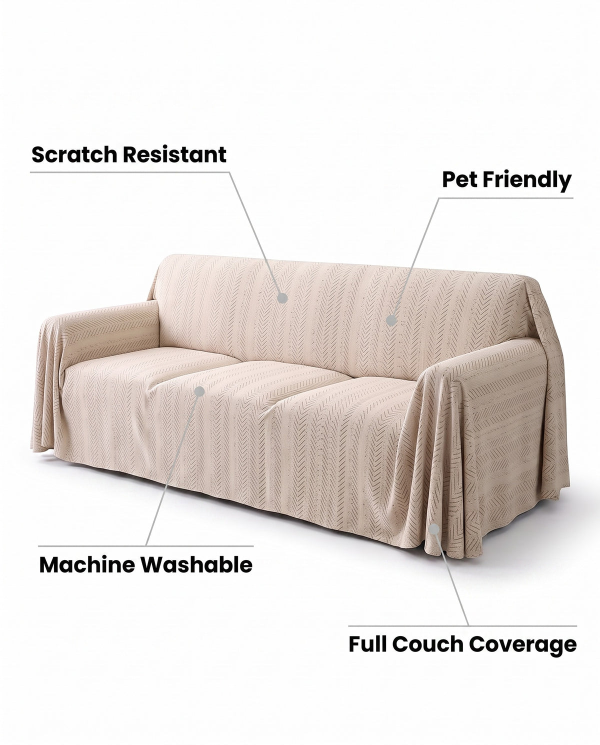 SnuggleTextile Anti-Scratch Washable Sofa Cover | Pet Friendly, 71-165in
