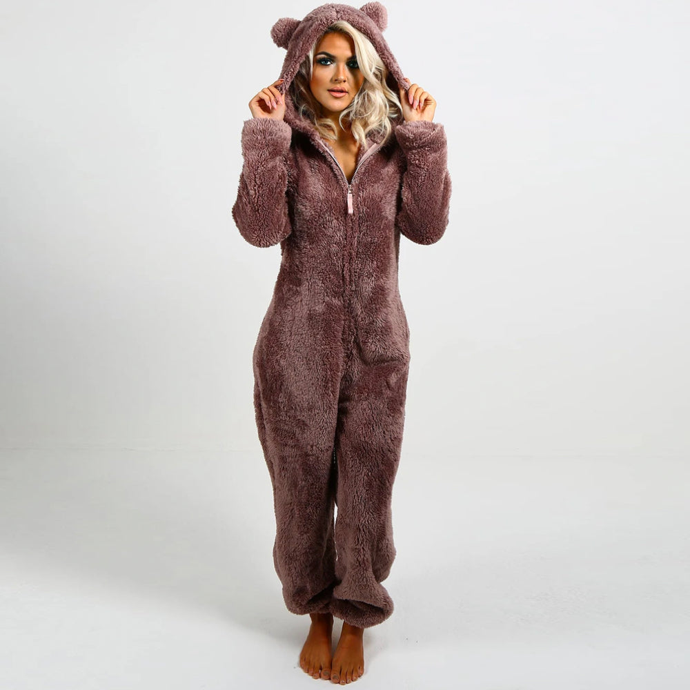Fleece bear onesie hood with ears in five colors