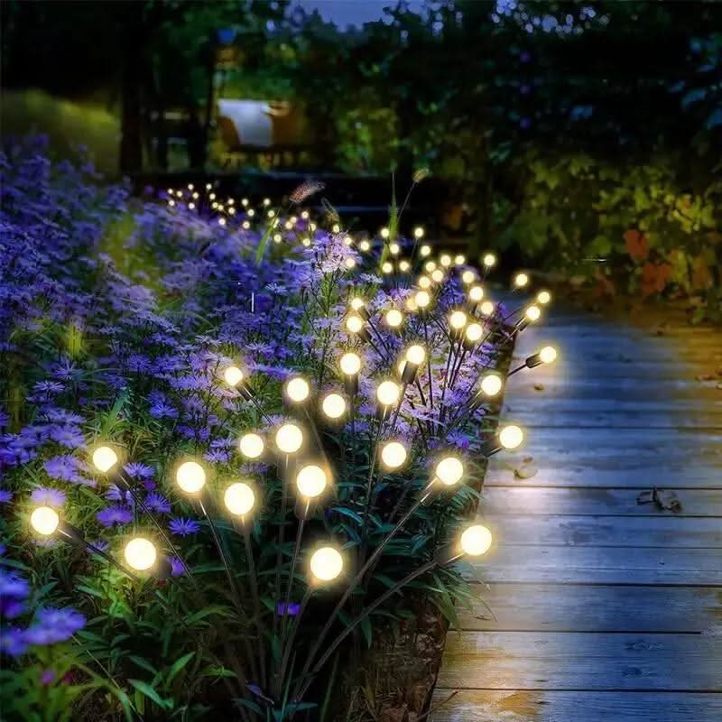 Set of six solar garden lights with thin swaying wires