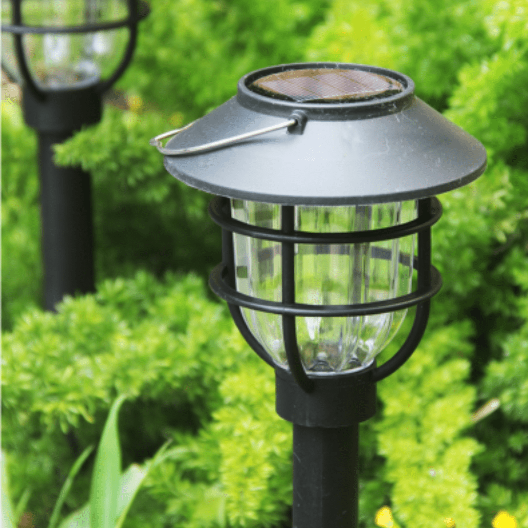 Close-up of a solar pathway light in ABS housing
