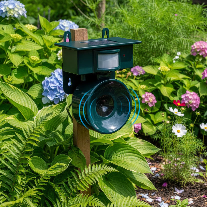 Solar Powered Bird Repeller with Motion Sensor and Sound Deterrent for the Garden, view 3