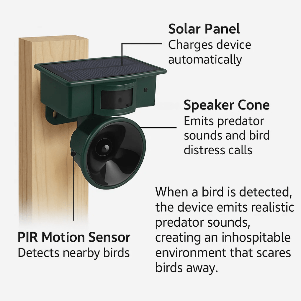 Solar Powered Bird Repeller with Motion Sensor and Sound Deterrent for the Garden, view 4