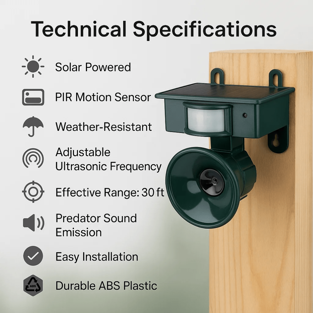 Solar Powered Bird Repeller with Motion Sensor and Sound Deterrent for the Garden, view 5