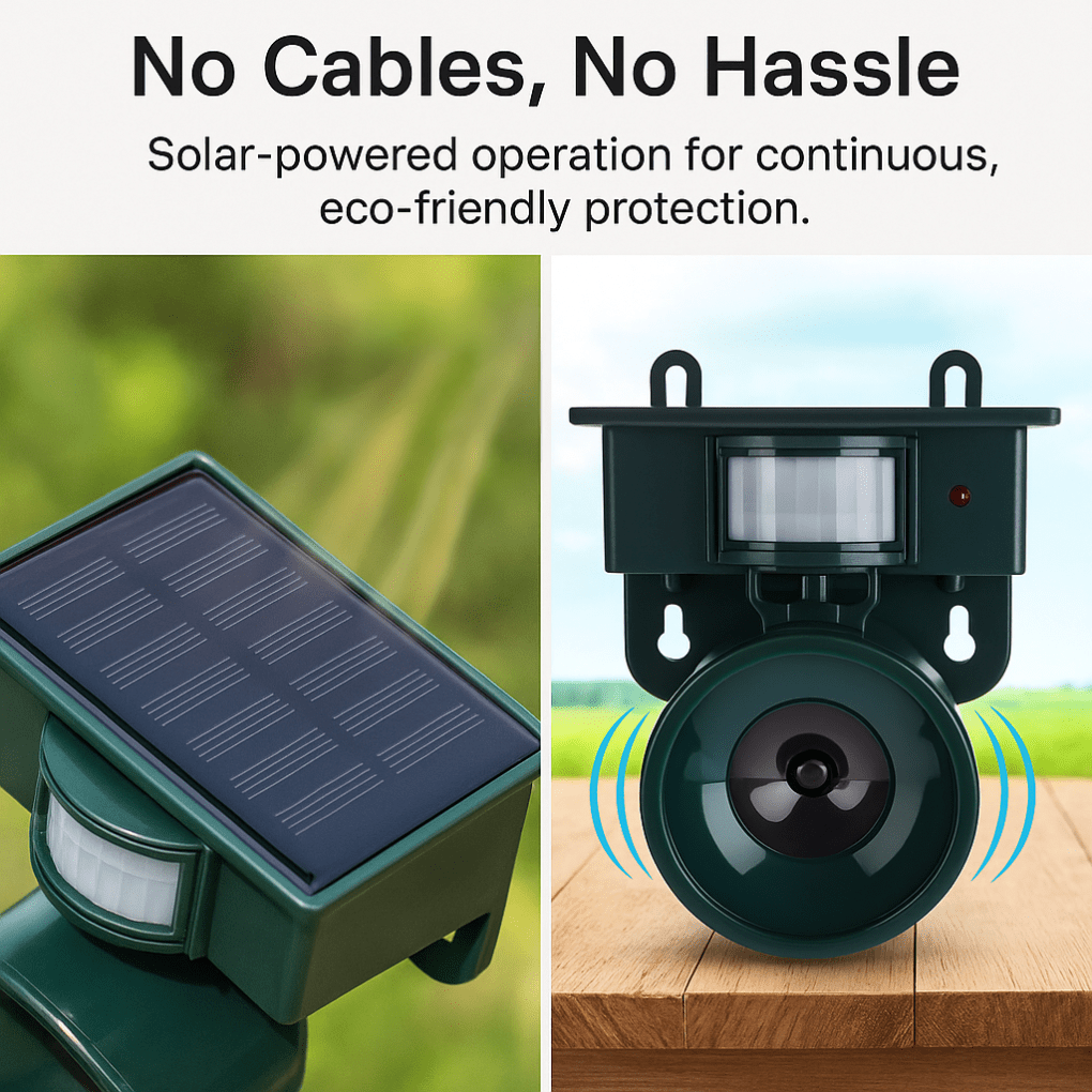 Solar Powered Bird Repeller with Motion Sensor and Sound Deterrent for the Garden, view 8
