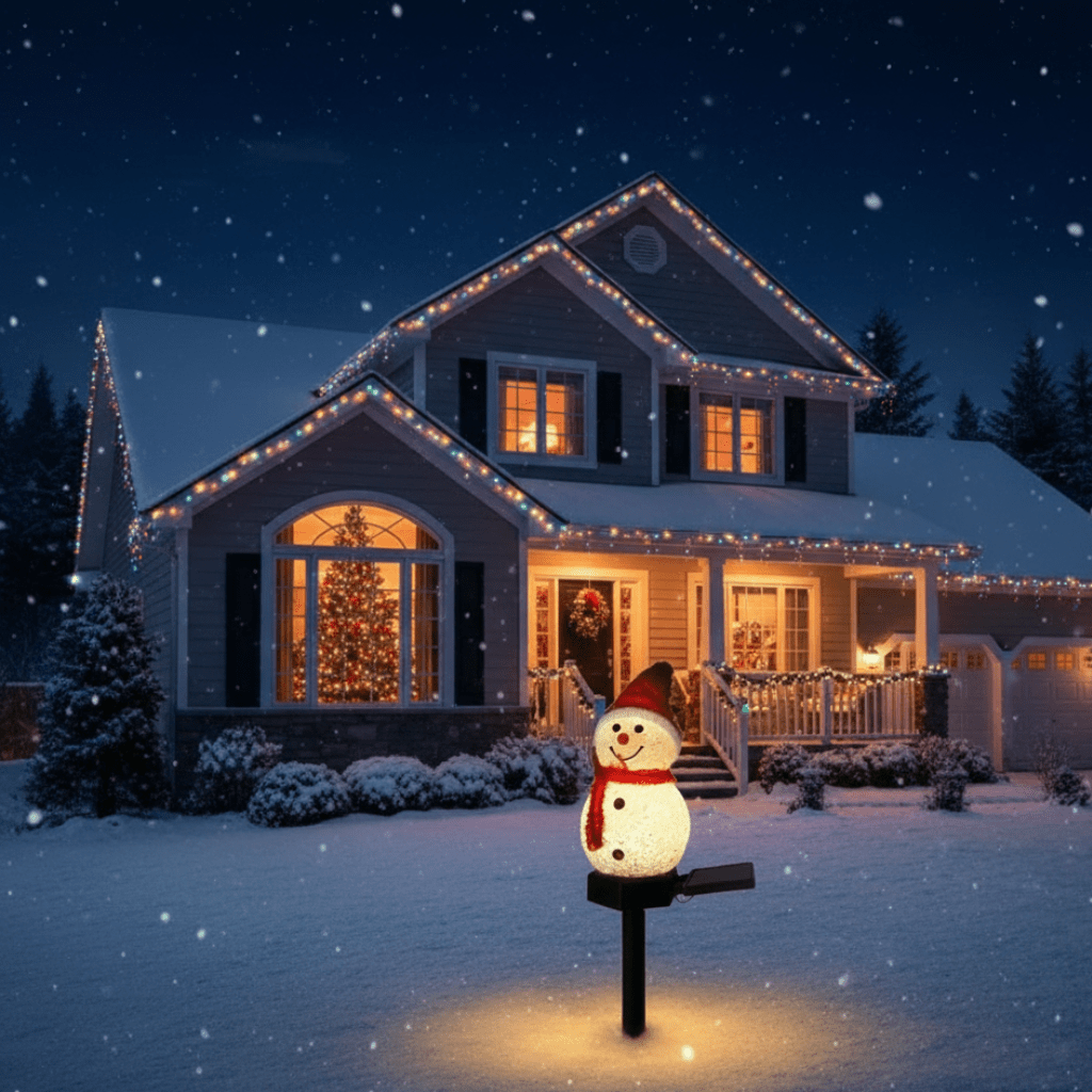 Solar Powered Snowman Light with Warm White Glow for Outdoor Use, view 3