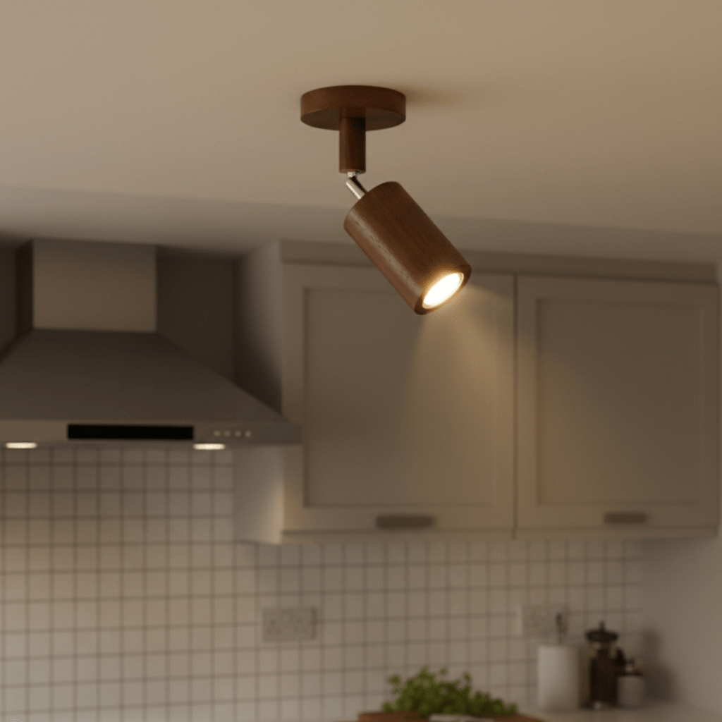 Solid Wood Ceiling Light with Adjustable Spotlight Heads for Focused Lighting, view 1