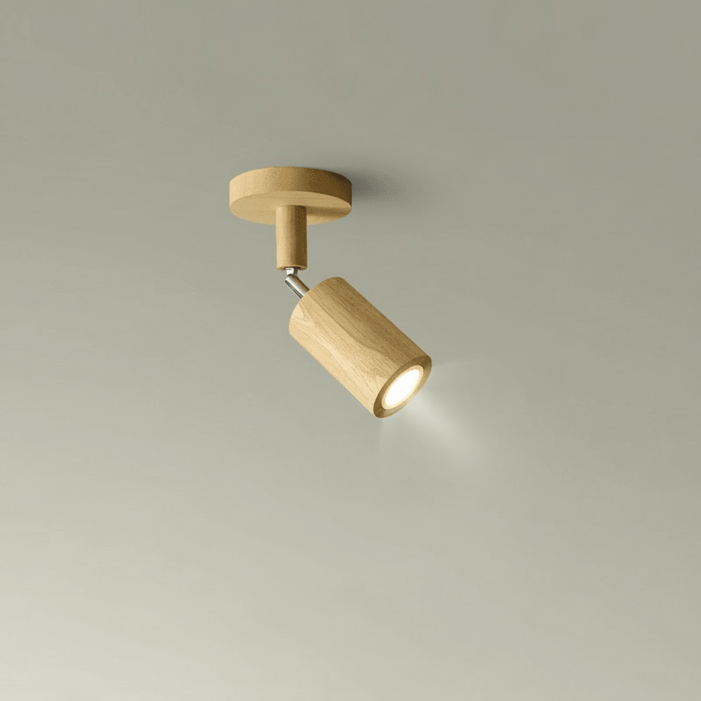 Solid Wood Ceiling Light with Adjustable Spotlight Heads for Focused Lighting, view 2