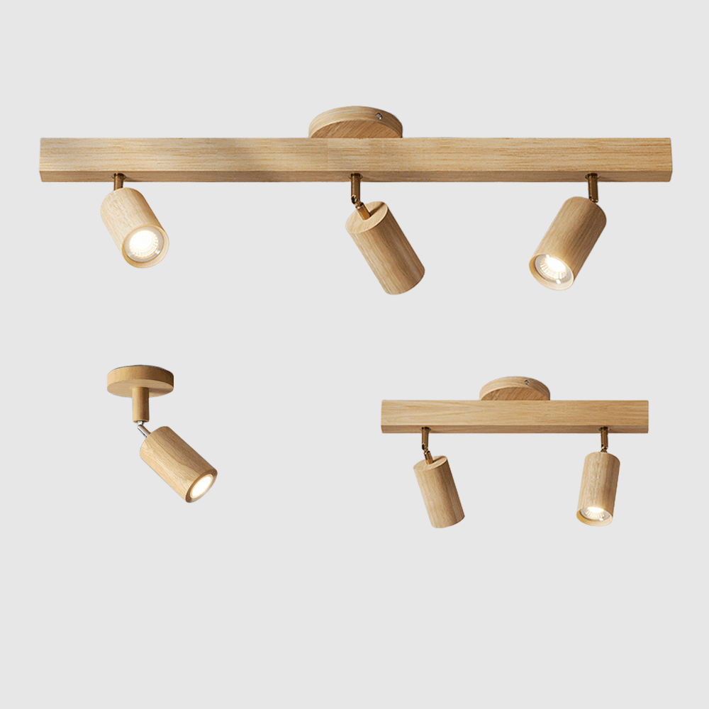 Solid Wood Ceiling Light with Adjustable Spotlight Heads for Focused Lighting, view 4