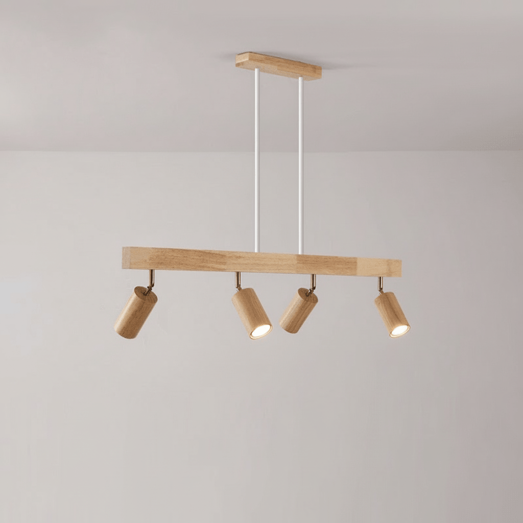 Solid Wood Ceiling Light with Adjustable Spotlight Heads for Focused Lighting, view 10