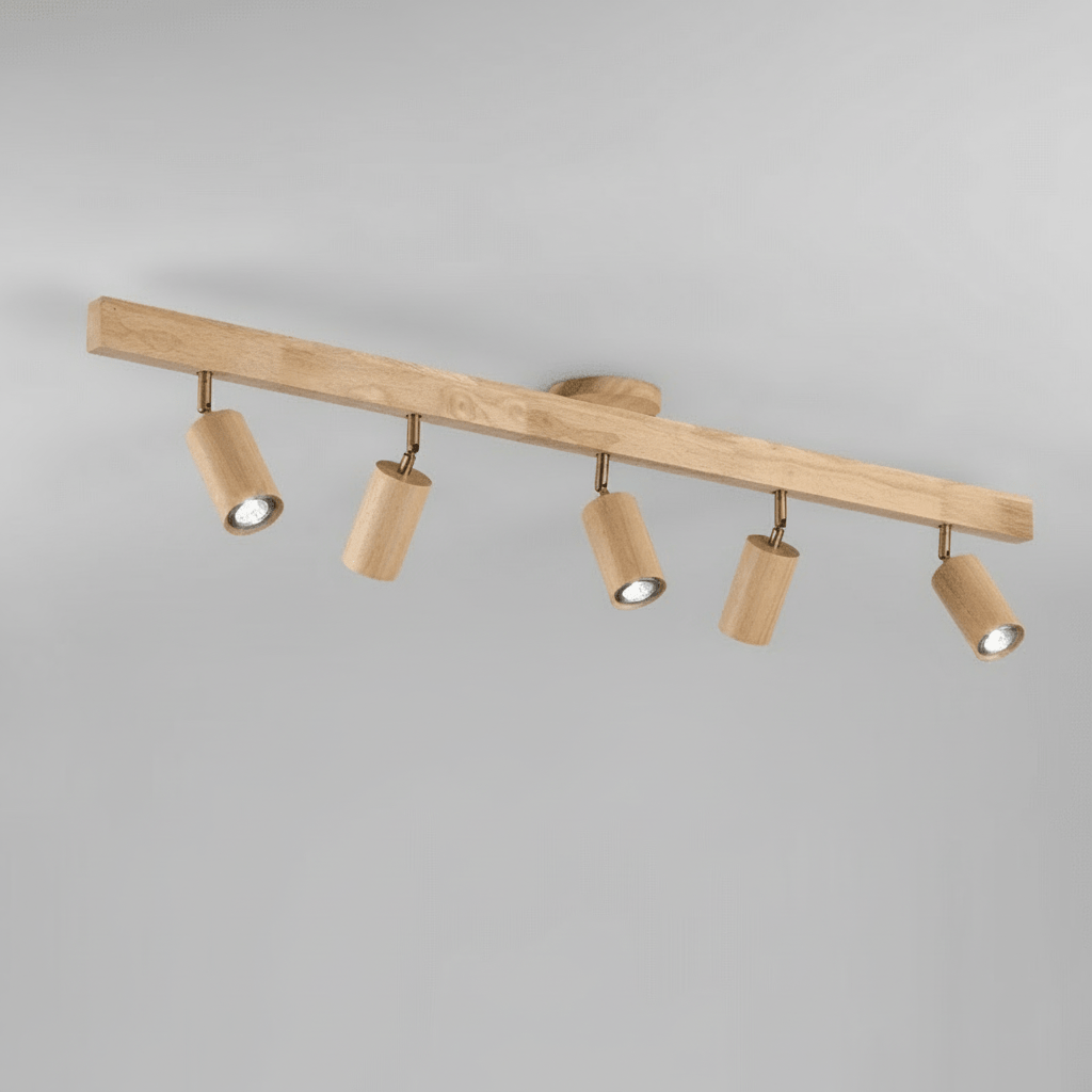 Solid Wood Ceiling Light with Adjustable Spotlight Heads for Focused Lighting, view 16