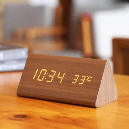 Sound Activated LED Wooden Clock, 3.1 x 5.9 x 3.5 in, Battery or USB, view 1