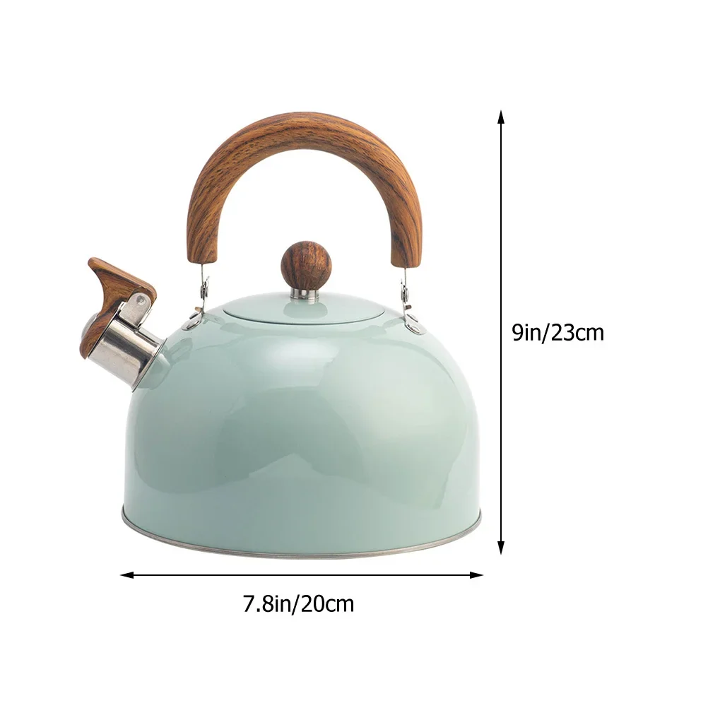 Whistling kettle in light green, black and white