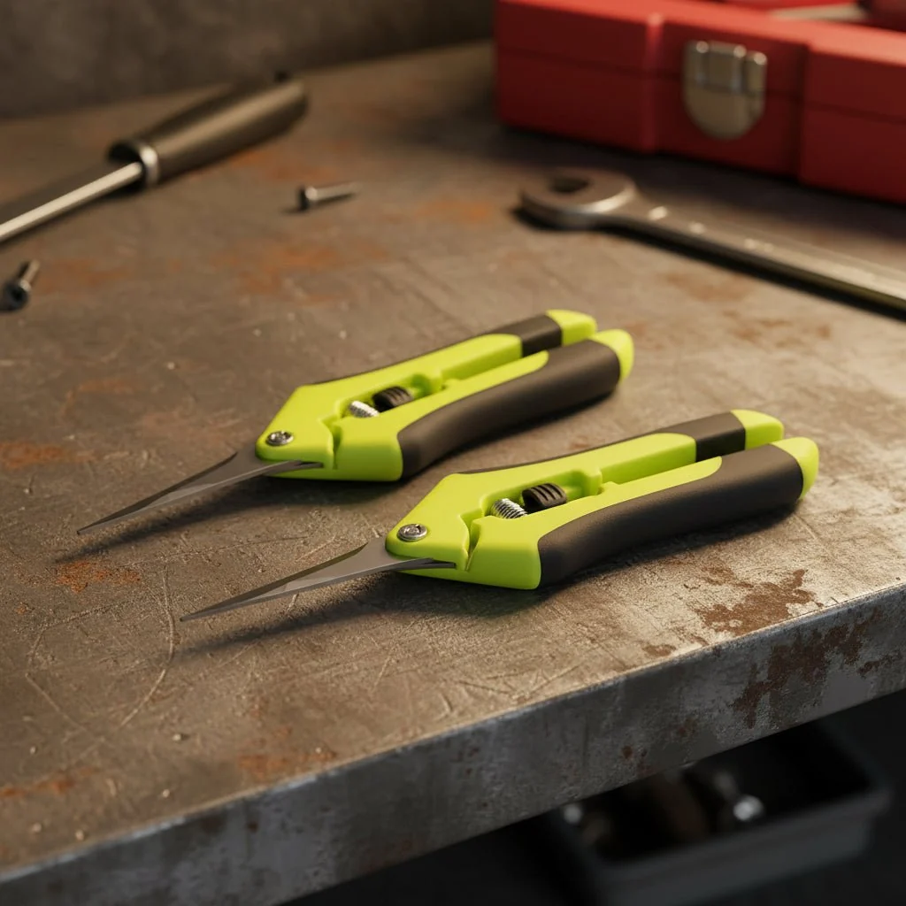 Two steel pruning shears with green ergonomic handles