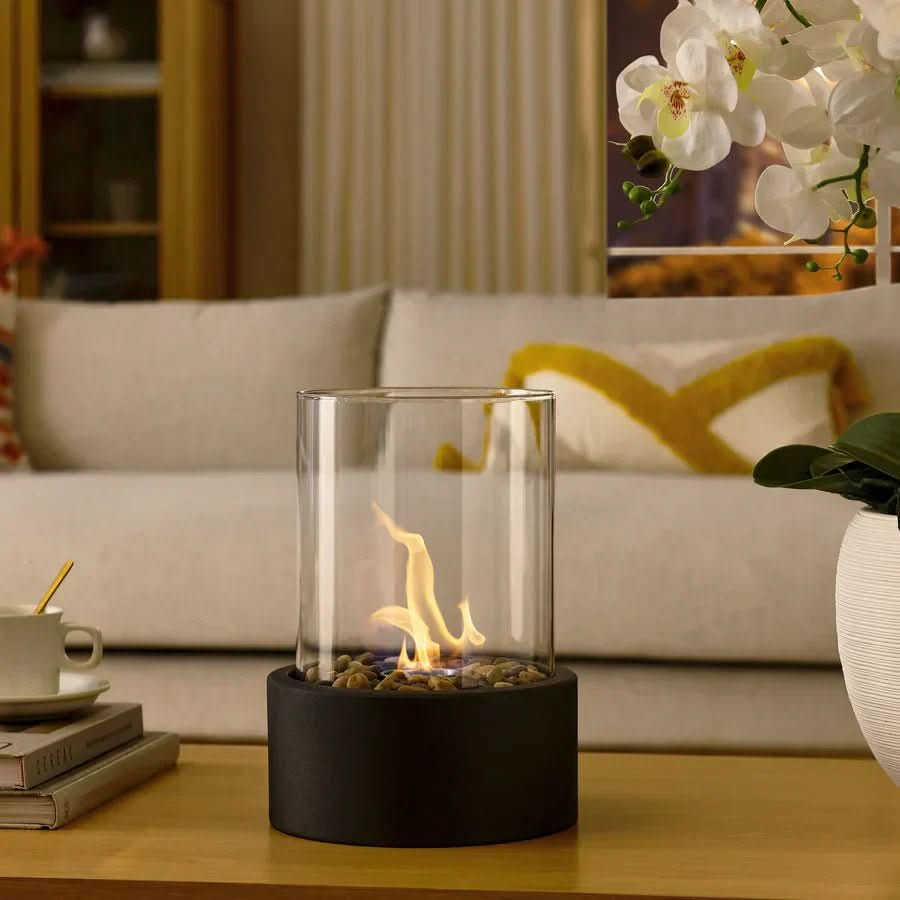 Tabletop Bioethanol Fireplace with Metal Frame and Heat Resistant Glass, Smoke Free, view 5