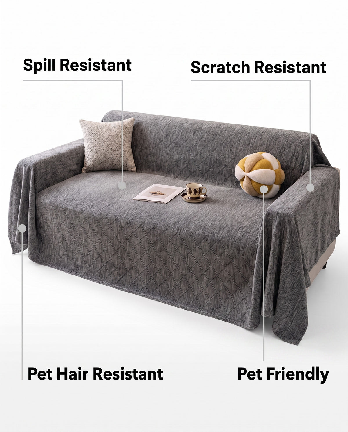 Thickened Washable Anti-Scratch Chenille Sofa Cover | Spill Resistant, 71-165in