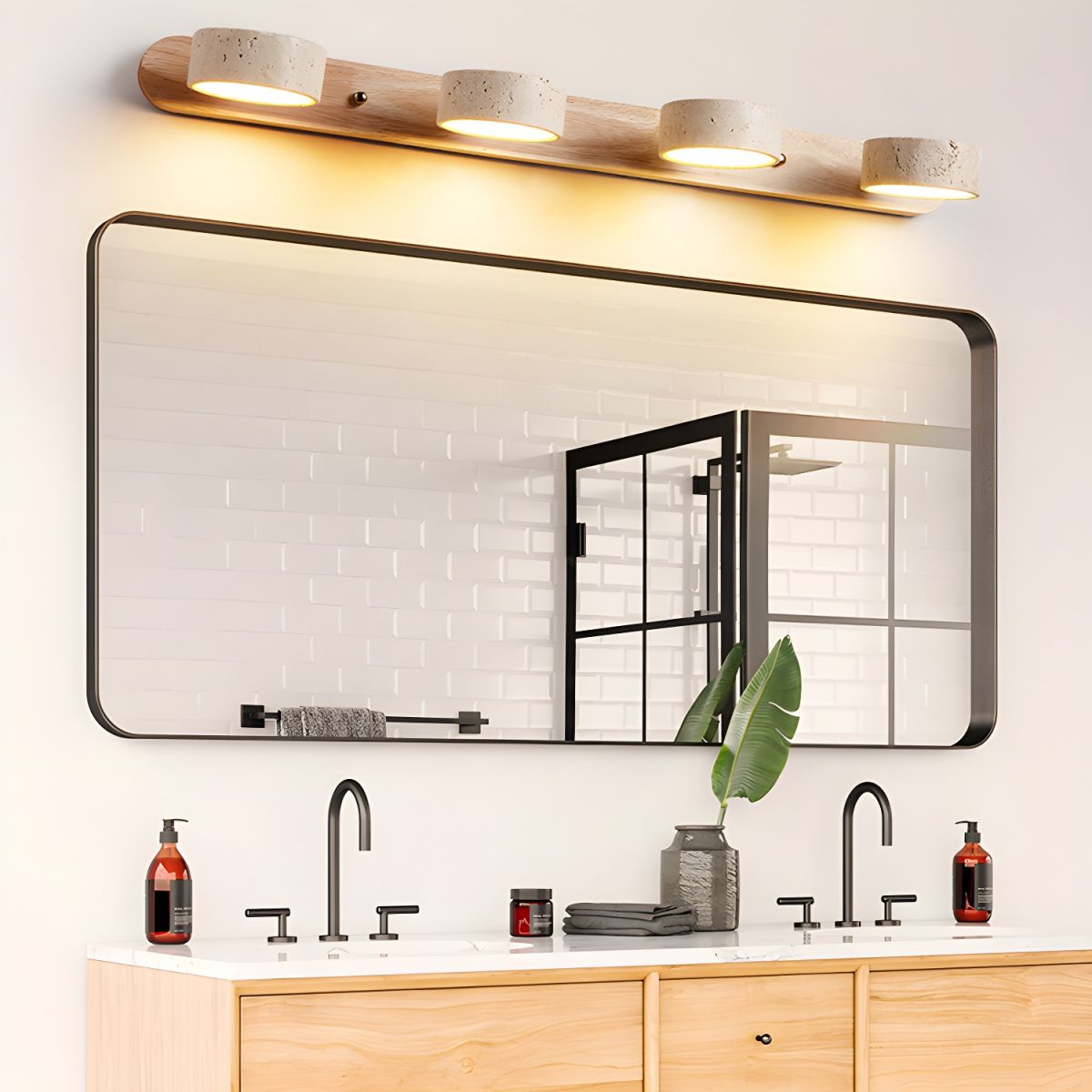 Travertine and Wood LED Wall Sconce with Indirect Up and Down Light, view 6