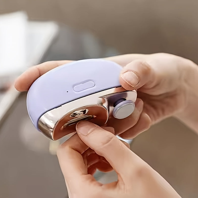 White electric nail clipper and polisher shown against a clean, solid background.