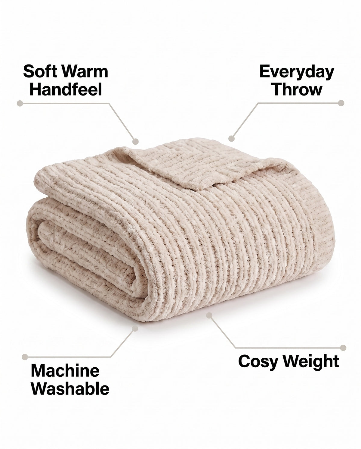 Ultra-Soft Chenille Ribbed Plush Throw Blanket | Everyday Throw, 47in
