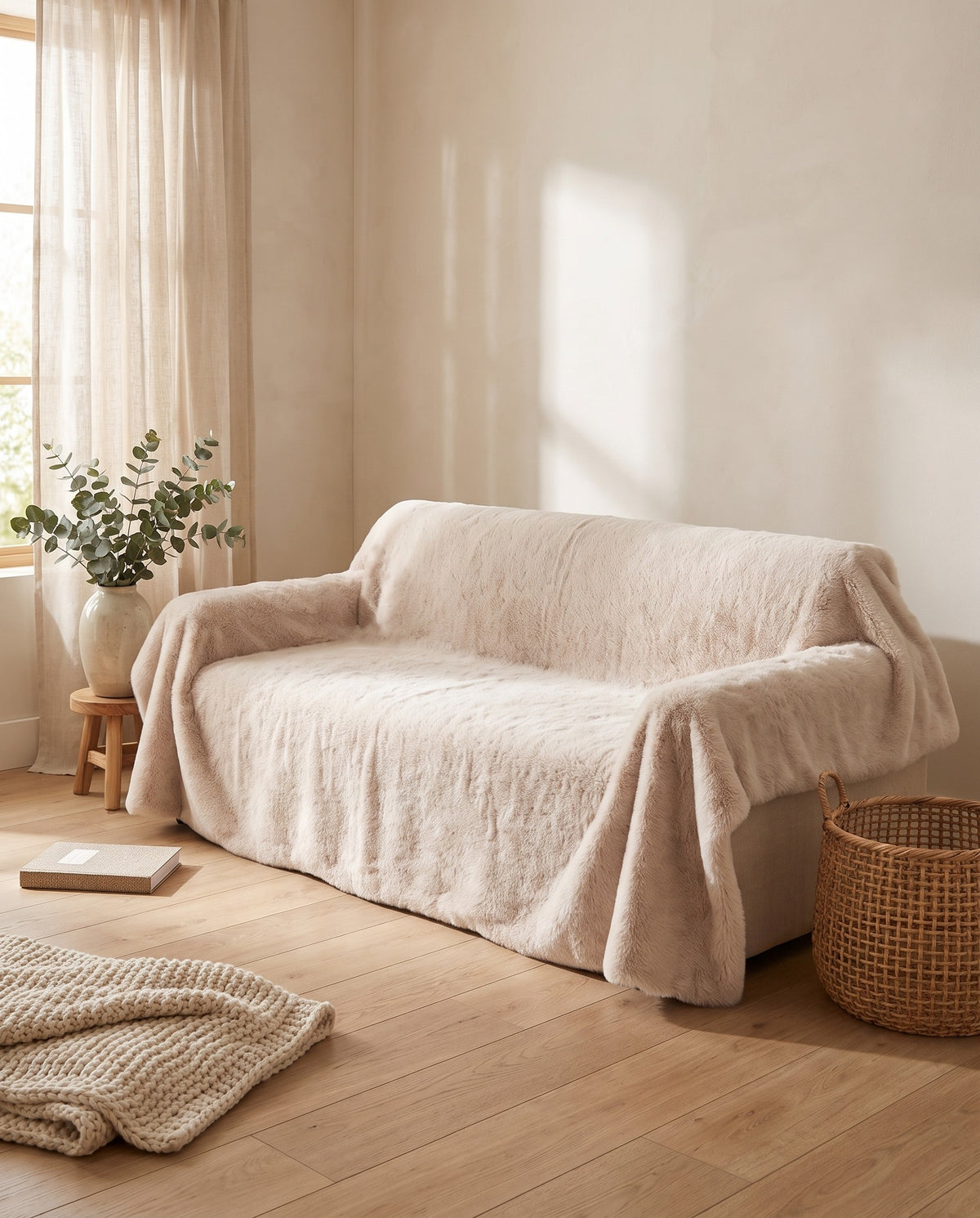 Ultra-Soft Scandinavian Fluffy Sofa Cover | Non-Slip Backing, 1-118in