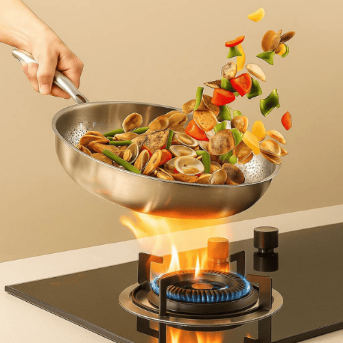 Uncoated Tri-Ply Stainless Steel Frying Pan for All Stovetops Including Induction, view 2