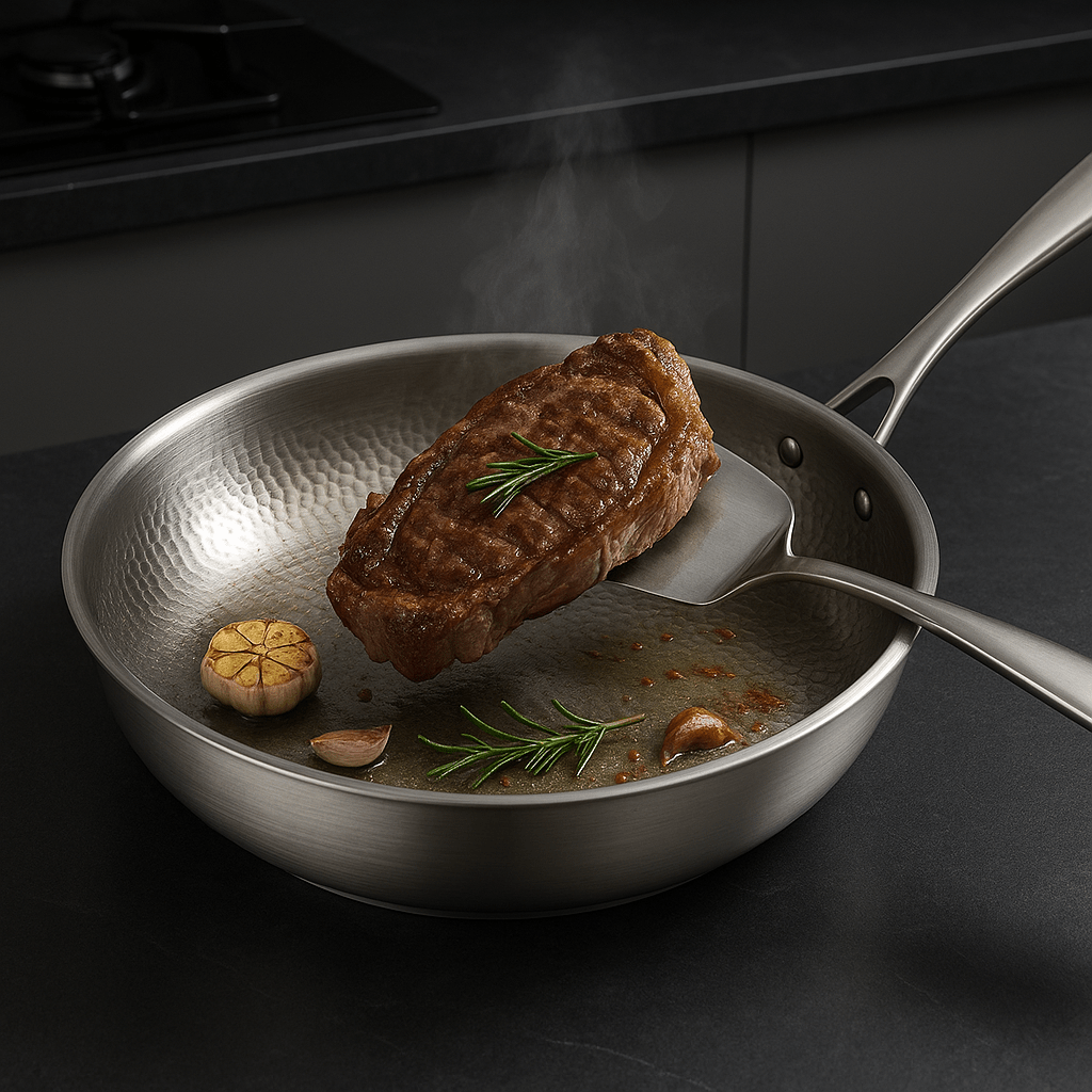 Uncoated Tri-Ply Stainless Steel Frying Pan for All Stovetops Including Induction, view 4