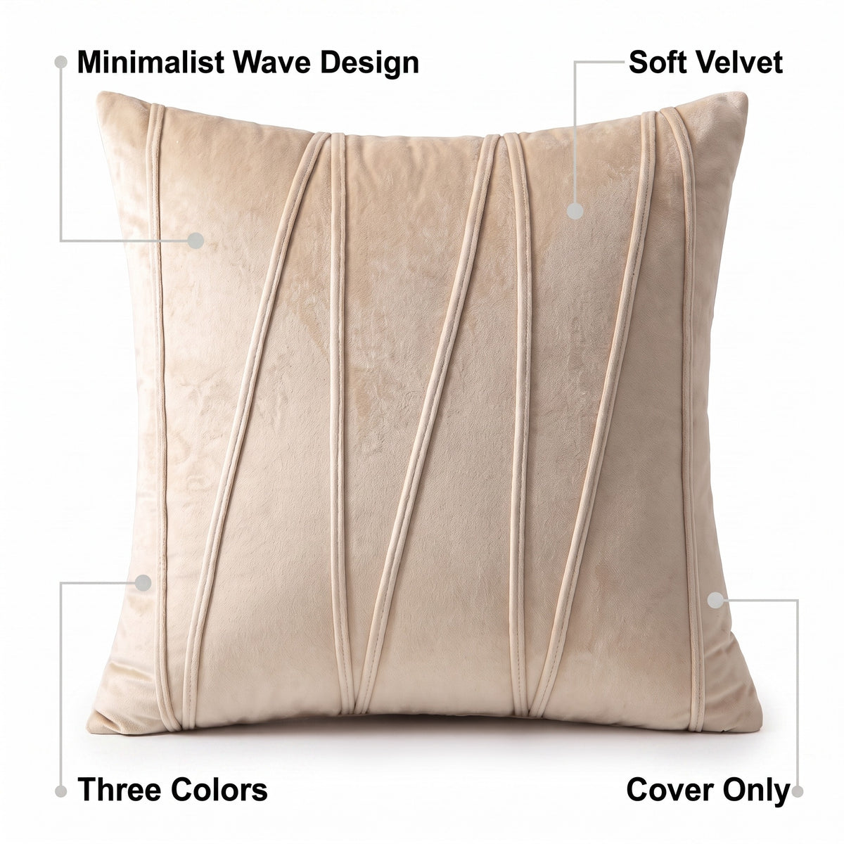Wave Line Velvet Cushion Cover | Minimalist, 18in