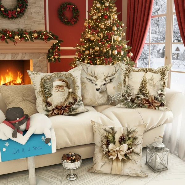 Velvet Pillow Covers with Vintage Christmas Designs, 17.7 x 17.7 Inch, view 5