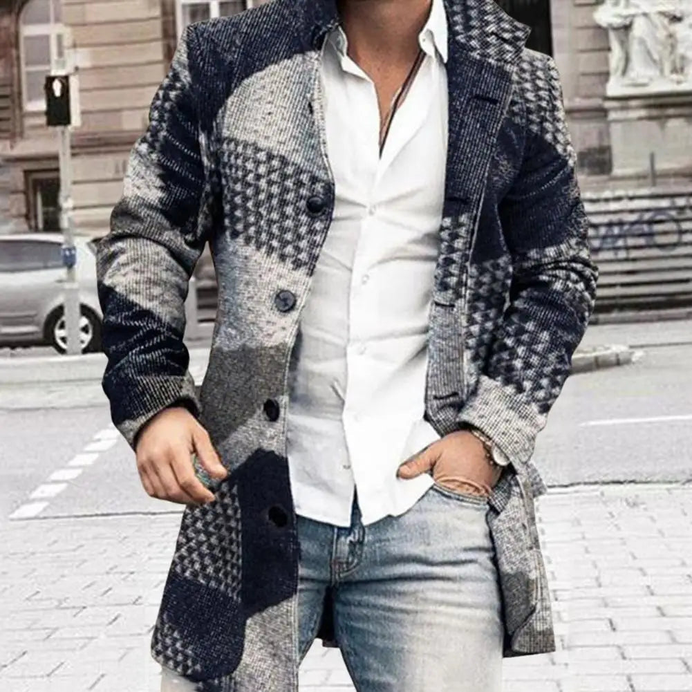 Men's jacket shown in dark gray, navy blue, gray and light gray