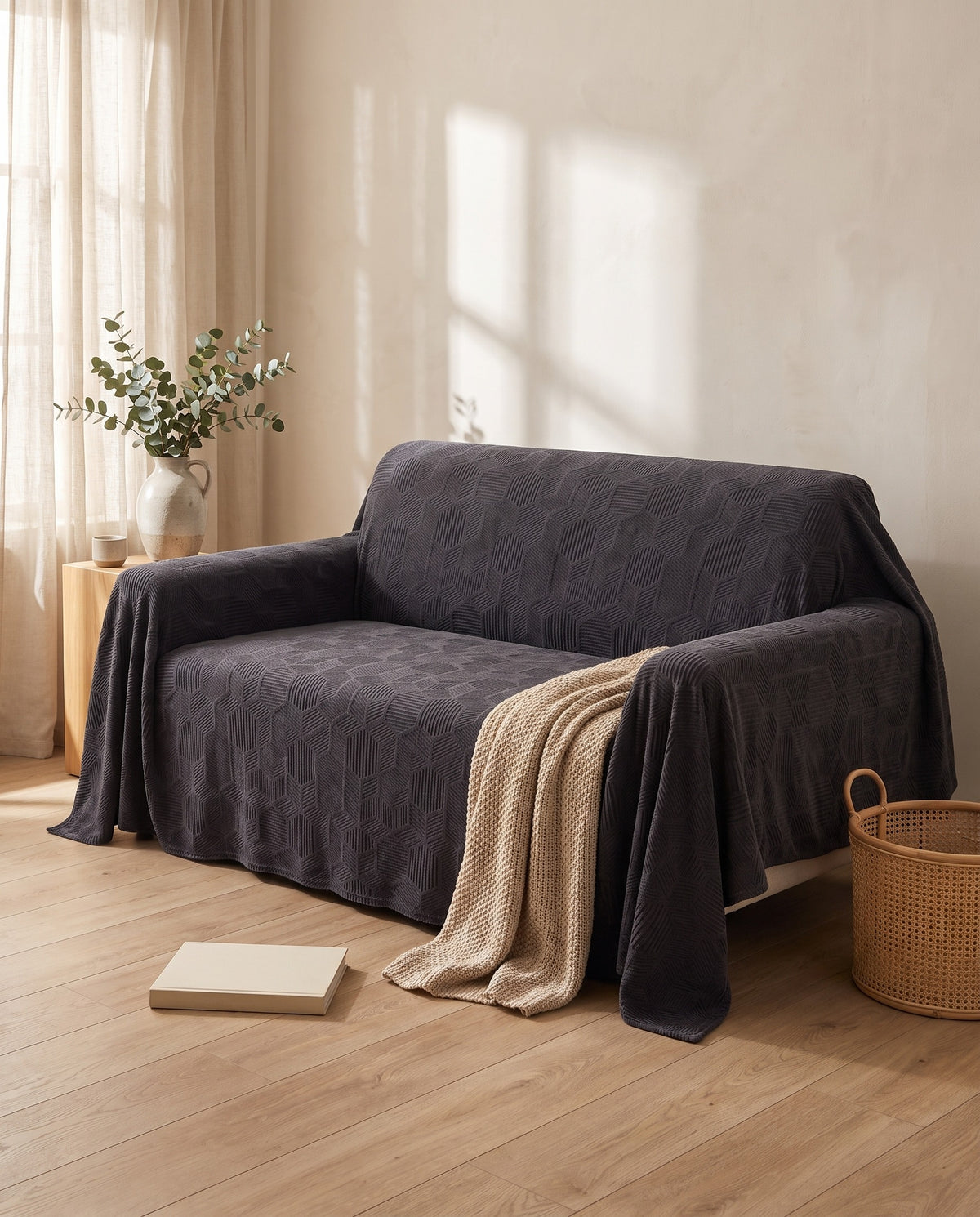 Spill-Resistant Honeycomb Jacquard Stretch Sofa Cover - Full-Cov | Scratch Resistant