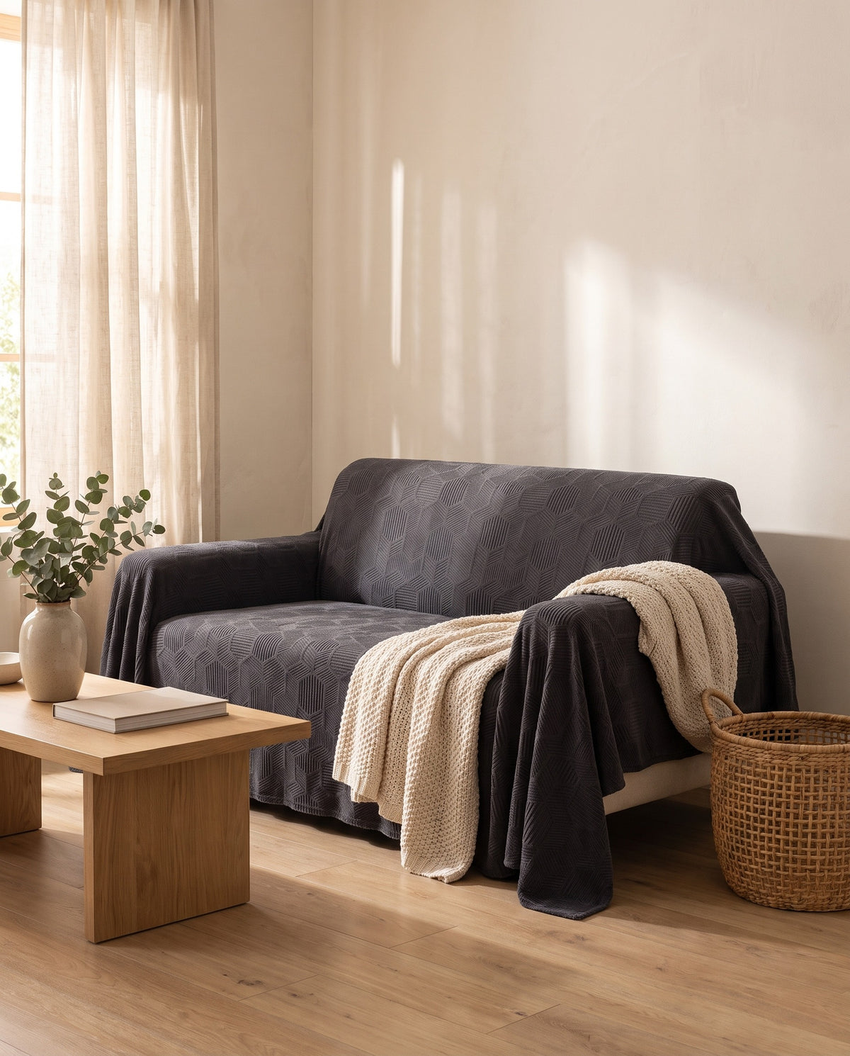 Spill-Resistant Honeycomb Jacquard Stretch Sofa Cover - Full-Cov | Scratch Resistant