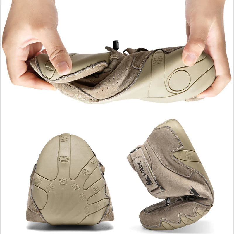 Close-up of the supportive footbed inside the leather shoe