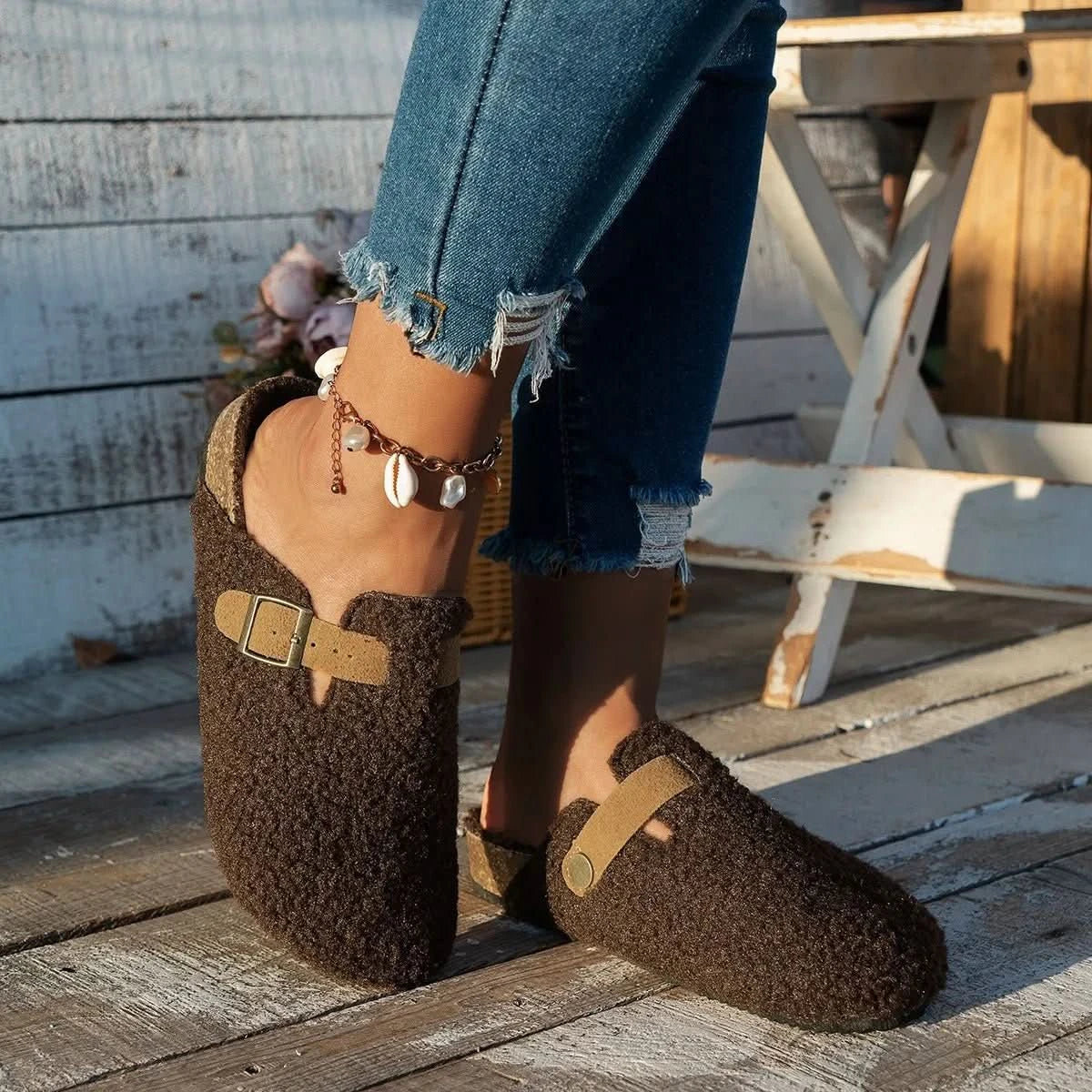 Winter Mule Slippers with Thick Sheep Wool Lining and Non Slip Sole, view 5