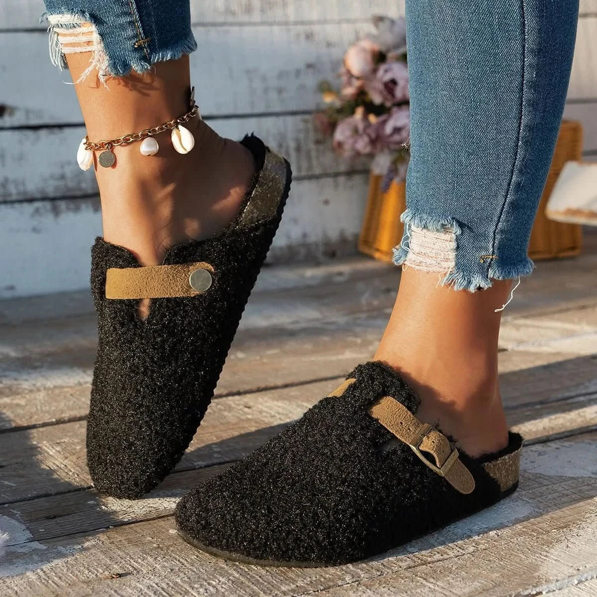 Winter Mule Slippers with Thick Sheep Wool Lining and Non Slip Sole, view 10