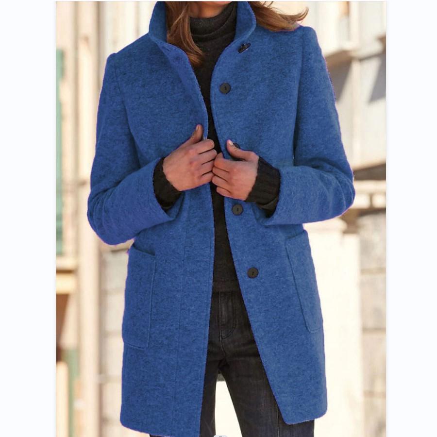 Wool coat in light gray, dark blue, sky blue, light purple, green and black