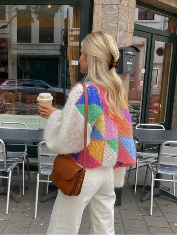 Women's Cropped Color Block Sweater That Hits at the Waist, view 3